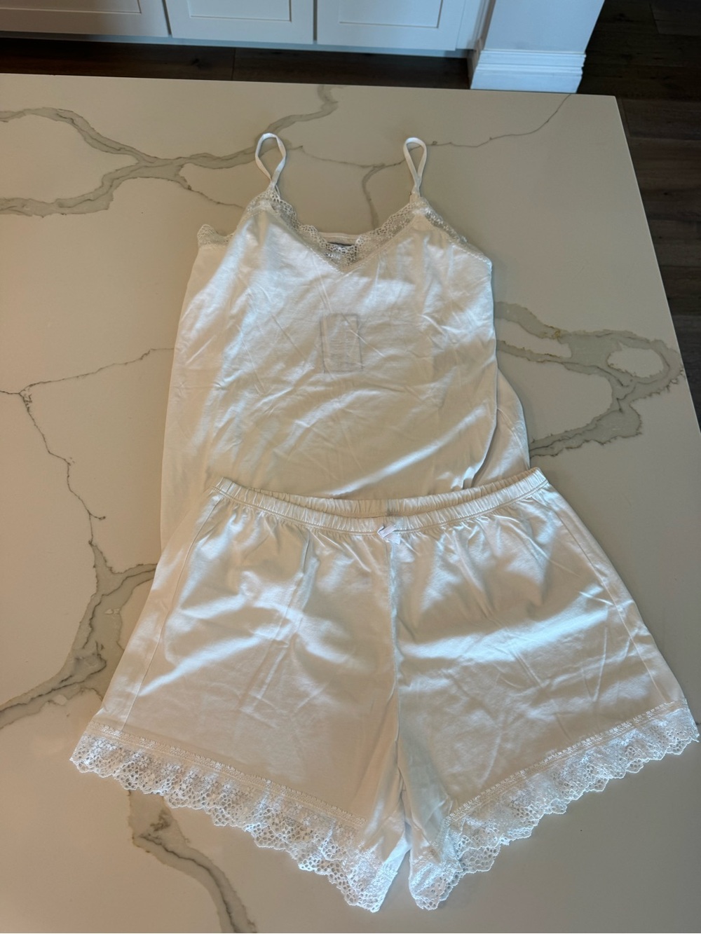 Petite Plume - Women's White Lace-Trim Cami & Short Sleep Set
